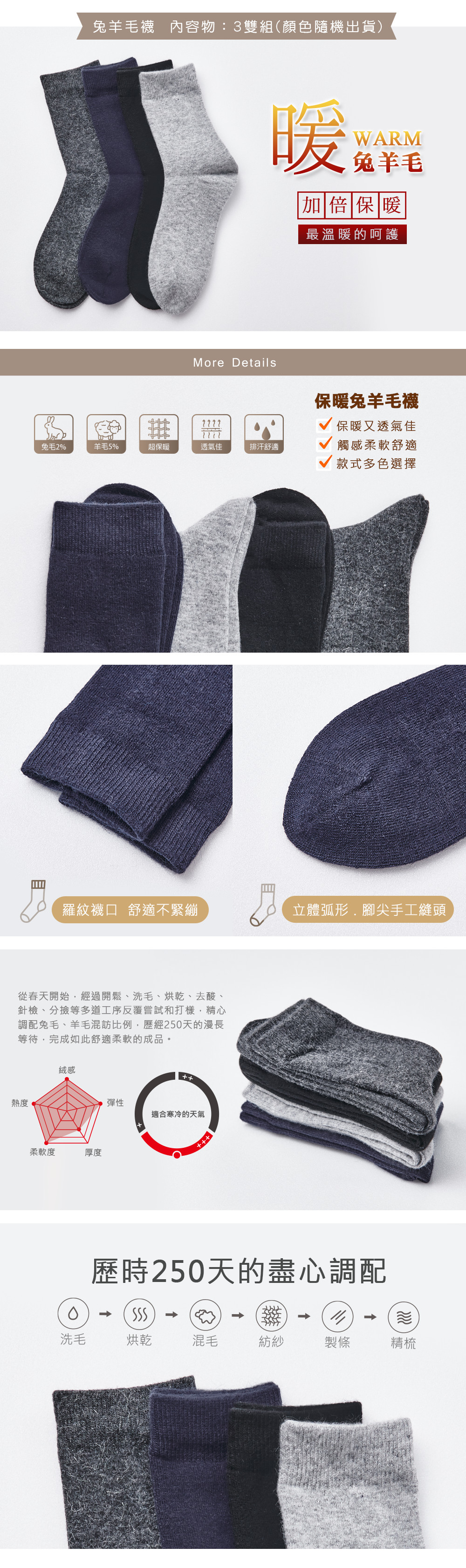 保暖兔羊毛襪(3雙)-193